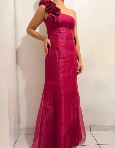 Vestido Vintage, Fúcsia, Longo 