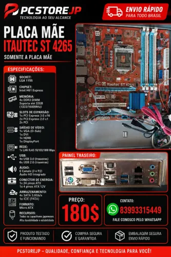 ? PLACA MÃE GAMER 1155 4X DDR3 | USB 3.0 | HDMI + DVI + VGA | ATÉ 32GB