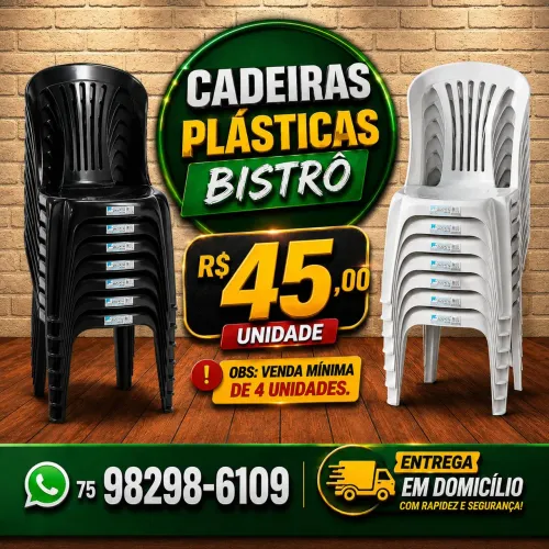 Cadeiras plásticas carga máxima 182kg - Unidade: