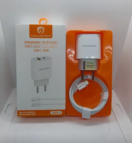 Carregador turbo 50W portas USB e tipo C - acompanha cabo dual tipo C de 1M