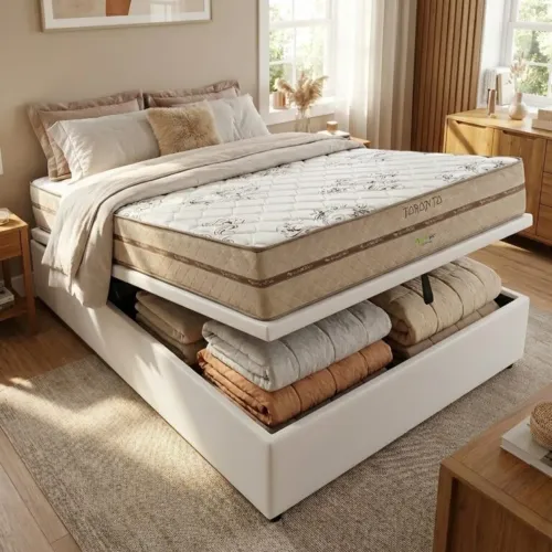 Colchão Casal Toronto Molas Ensacadas + Base Box Baú - Entrega Rápida