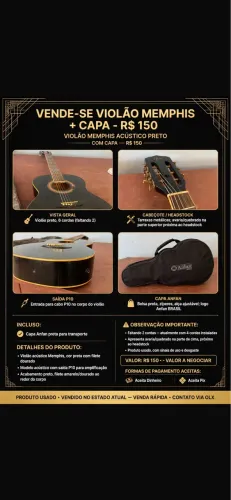 Violão preto com dourado ao redor