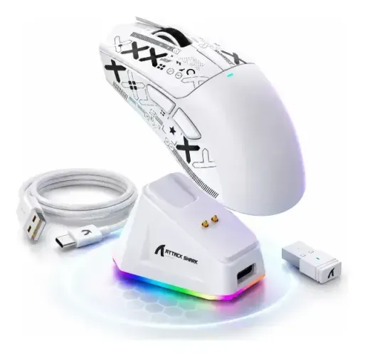 Mouse Gamer Attack Shark X11 Wireless Tri-Mode 22.000 DPI com Dock RGB