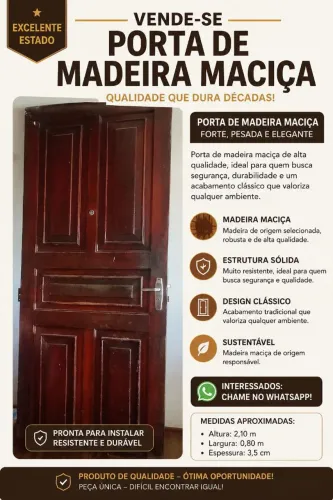 Porta de Madeira Maciça - Muito Resistente | Excelente Oportunidade "Só a vista"