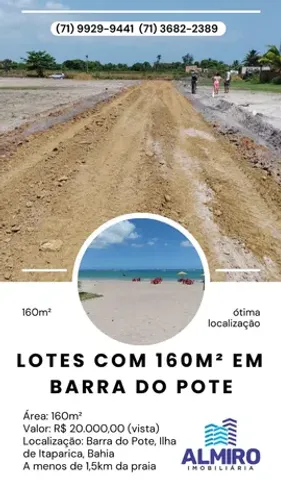 terrenos na ilha de itaparica (barra do pote) a menos de 1,5km da praia