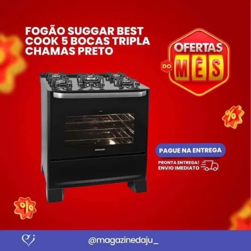 FOGÃO SUGGAR BEST COOK 5 BOCAS TRIPLA CHAMAS PRETO