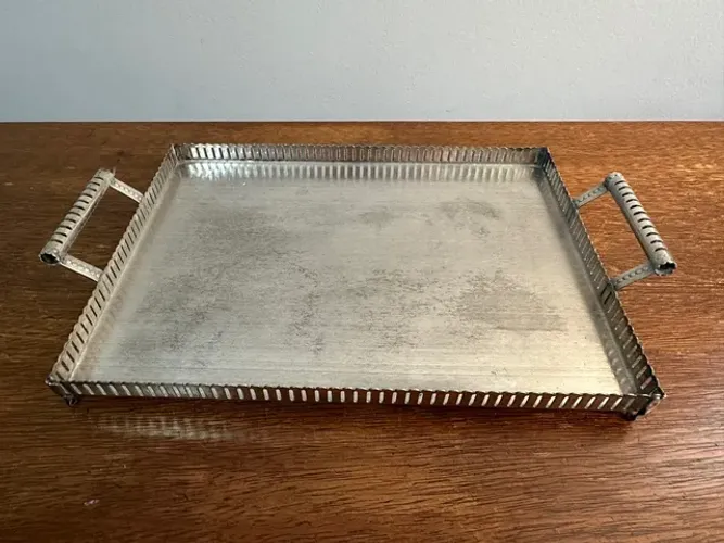 Bandeja Retangular Silver Plate Prata