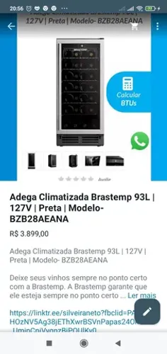 ADEGA CLIMATIZADA BRASTEMP 93L / 127 V / PRETA MODELO BZB28AEANA !