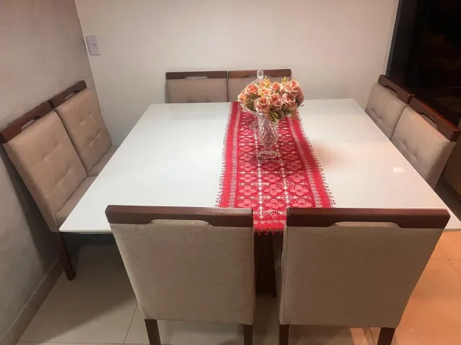 Mesa de Jantar Branca 8 Cadeiras