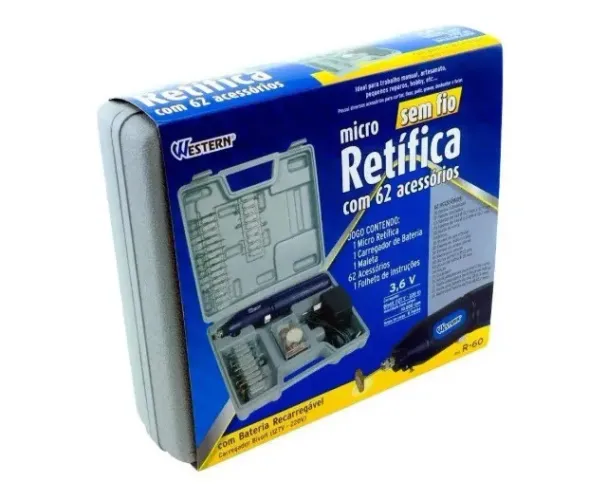 Micro Retifica Sem Fio Com 62 Acessorios Bivolt 3,6v