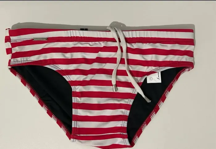 Sunga Masculina Listrada Slip (Vermelho e Branco) P Navarro