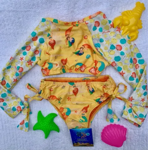 Conjunto de biquíni infantil sereia com manga longa