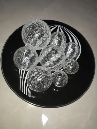 Enfeite de centro. Peça nova. 8 Esferas Decorativas de Vidro Craquelado. Venda