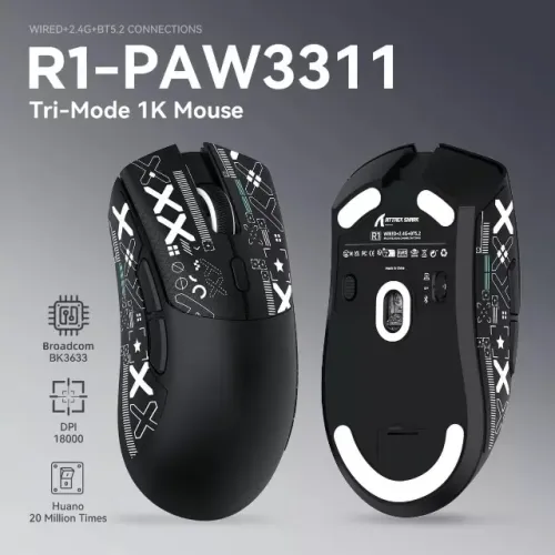 [Novo] Mouse Sem Fio Attack Shark R1 Superlight, Tri-Mode, PAW3311, 18000dpi, 300mah, 59g