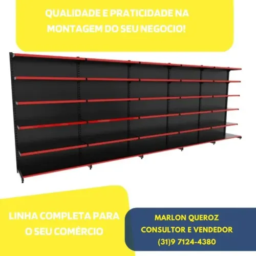 Gondola Preta de Parede 1,96M de Altura 6 Bandejas Polar