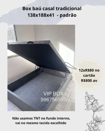 Cama box baú casal / reforçada / 7 pés / não usamos TNT no fundo interno do baú 