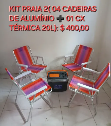 Kit Praia 2: 4 cadeiras de alumínio + caixa térmica 20L