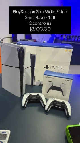 PlayStation Slim Mídia Física Semi Novo - 1 TB 2 controles $3.100,00