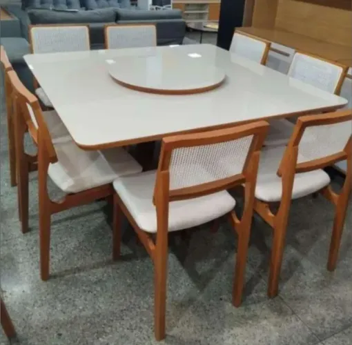 Mesa de jantar topázio com 6 cadeiras ( madeira ) pronta entrega completa