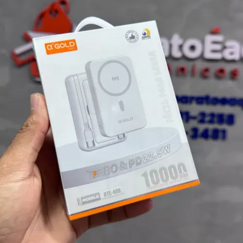 Power Bank AGold BTE-60B 10000mAh Com Carregamento por Indução Cabos Embutidos, Suporte