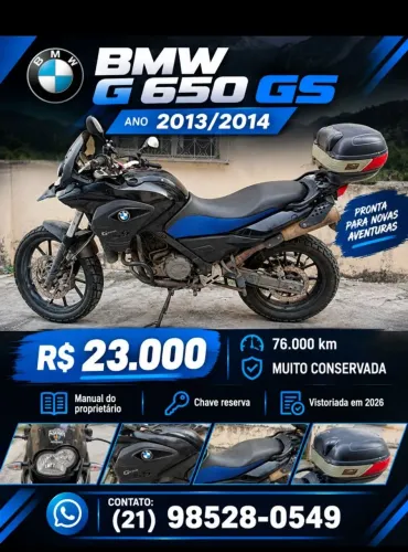 Vendo BMW G 650 GS, ano 2013/2014, na cor preta com azul.