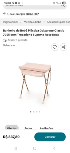 Banheira de Bebê Plástica Galzerano Classic 7045 com Trocador e Suporte Rose Rosa