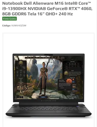 Notebook Alienware i9-13900HX e GPU RTX 4060