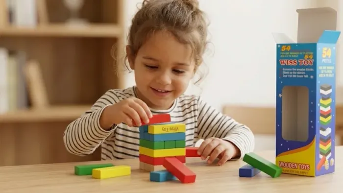 brinquedo educativo torre colorida feita de madeira com 54 peças ny-2849
