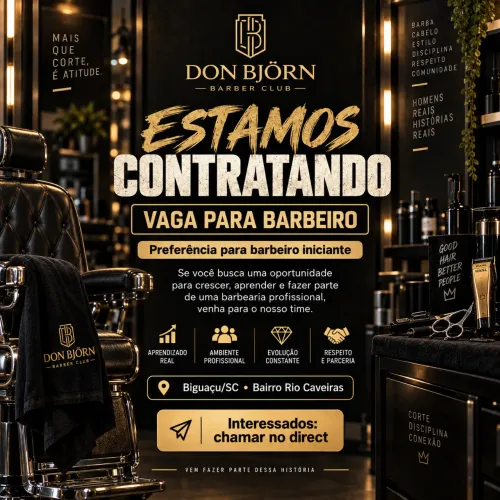 Estamos com uma oportunidade aberta na Don Björn Barber Club!