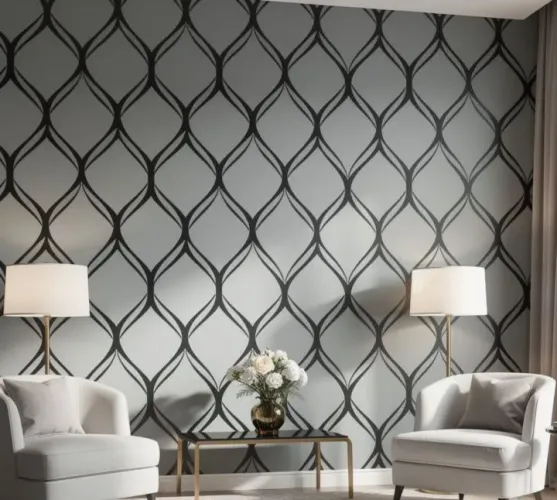 Papel de parede geométrico preto com cinza rolo 106mx10m cobre 8.6m2 lavável texturizado