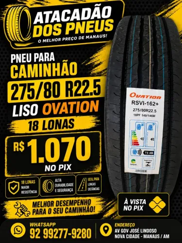 PNEU 275/80 R22.5 LISO OVATION R$ 1.070 NO PIX