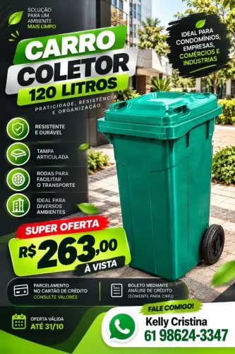Lixeira Grande 120 Litros com Rodinhas