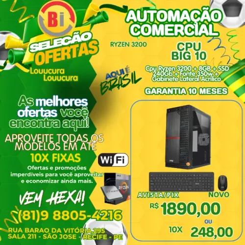 Computador Desktop AMD Ryzen 3 3200G, 8GB DDR4, SSD 240GB, 350W, Teclado e Mouse + WIFI 