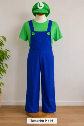 Fantasia Cosplay Luigi (Super Mario) - Tamanho P/M - Completa 