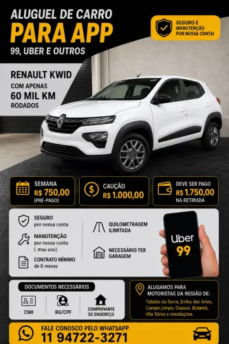 Aluguel de carro para motoristas de Uber /99