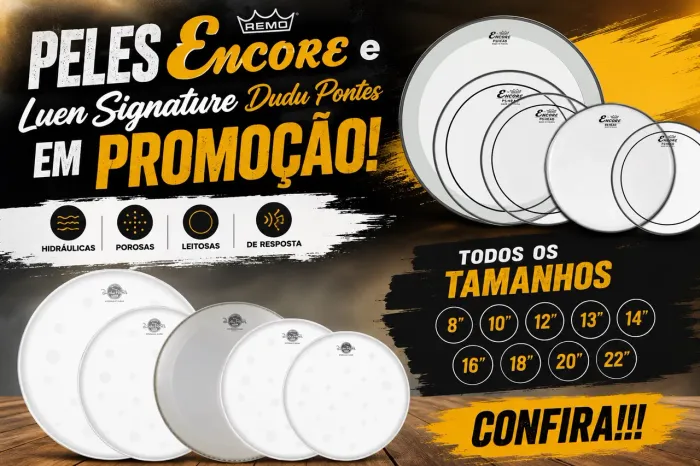 Peles e esteiras para tambores e bateria