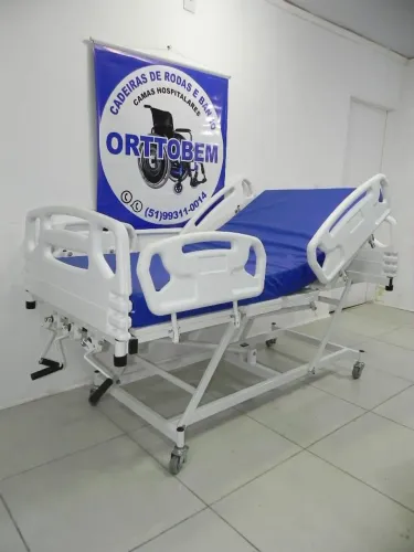 Cama Hospitalar 3 Manivelas Regulagem de Altura com Colchão Impermeável e Travesseiro 
