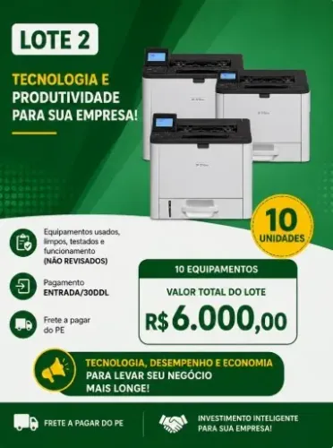 ? LOTE 2 - Ricoh SP3710DN ? LOTE COM 10 IMPRESSORAS RICOH SP3710DN