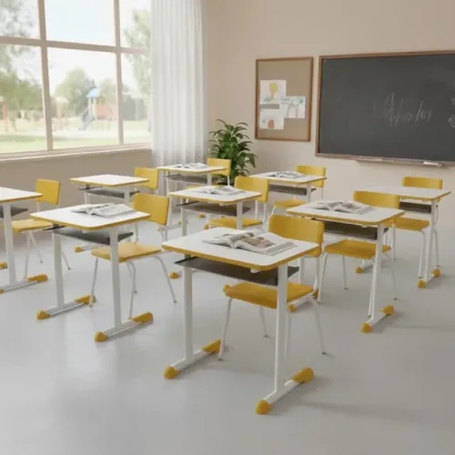 Kit Escolar Infantil Mesa e Cadeira 3 a 6 Anos Cor Amarelo Prático e Resistente 41087