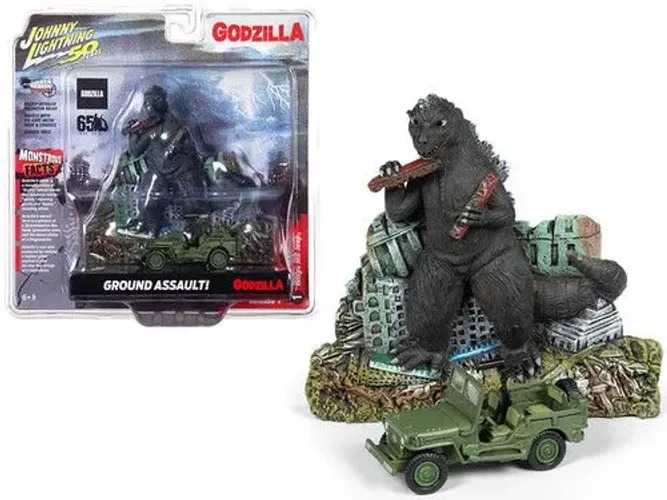 Godzilla Johnny Lightning 50 years Jeep Ground Assault Monster Facts Hotwheelst