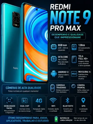 Redmi Note 9 Pro Max 8GB RAM 128GB Muito Conservado!