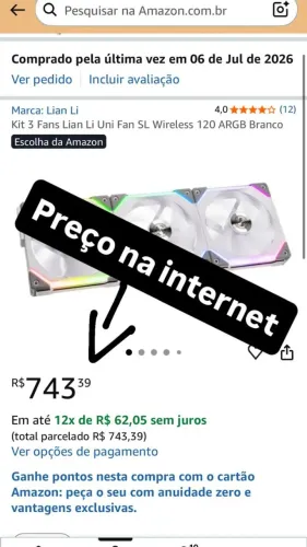Kit 3 Fans Lian Li Uni Fan SL Wireless 120 ARGB Branco