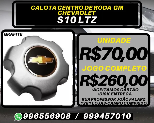 Calota centro de roda Chevrolet S10 Ltz na cor grafite. R$70,00 a unidade. Disk entrega 
