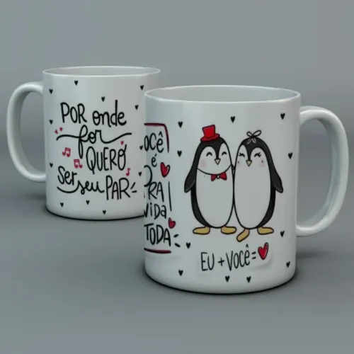 Caneca Namorados Pinguins Personalizada