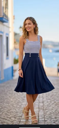 Vestido PP moda marinha azul listras brancas tam P Fatto ITALIA