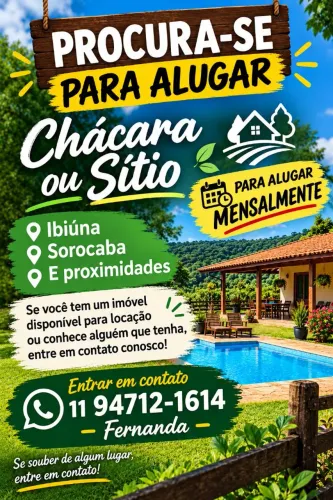 Sítio ou chácara para alugar mensalmente
