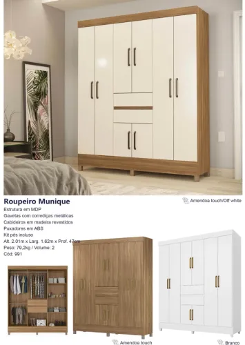 Guarda roupa Munique 1,62m - Promoção