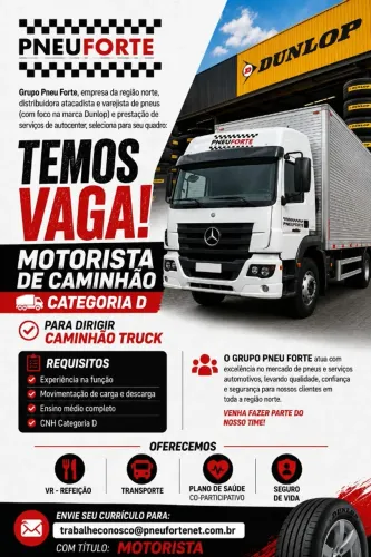VAGA: MOTORISTA DE CAMINHÃO TRUCK