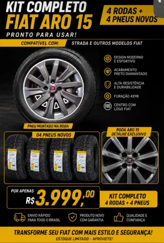 Rodas aro 15 Fiat novas + pneus 205/60/15 atr novos