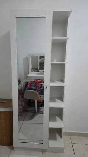Sapateira / Armário Multiúso 1 Porta com Espelho e Nichos - Branco Fosco